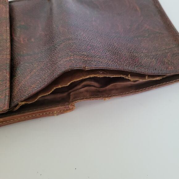 Etro Vintage Brown Paisley Medium Leather Wallet Compact Logo Italian Bifold - Picture 12 of 16